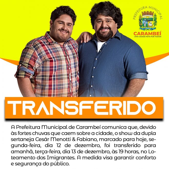 Show de César Menotti e Fabiano é adiado devido às fortes chuvas em  Carambeí | D'Ponta News - Notícias de Ponta Grossa e dos Campos Gerais!